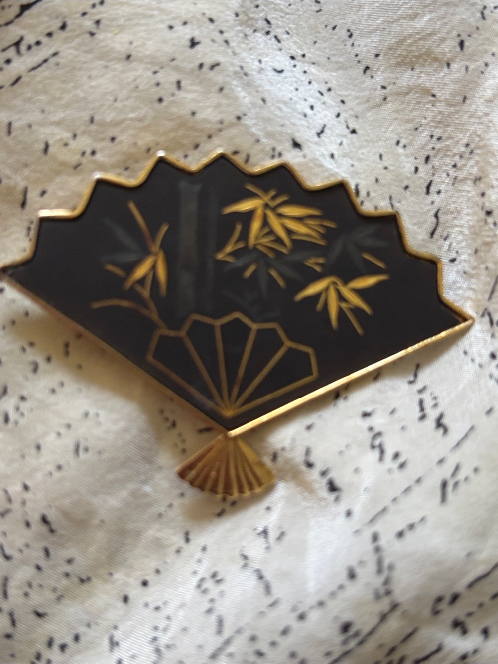 Vintage Black and Gold Fan Brooch - Amita Japan signed